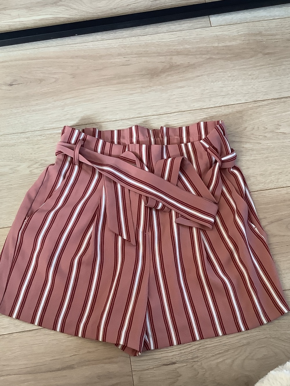 Dynamite Pink and White Striped Paperbag Waist Shorts